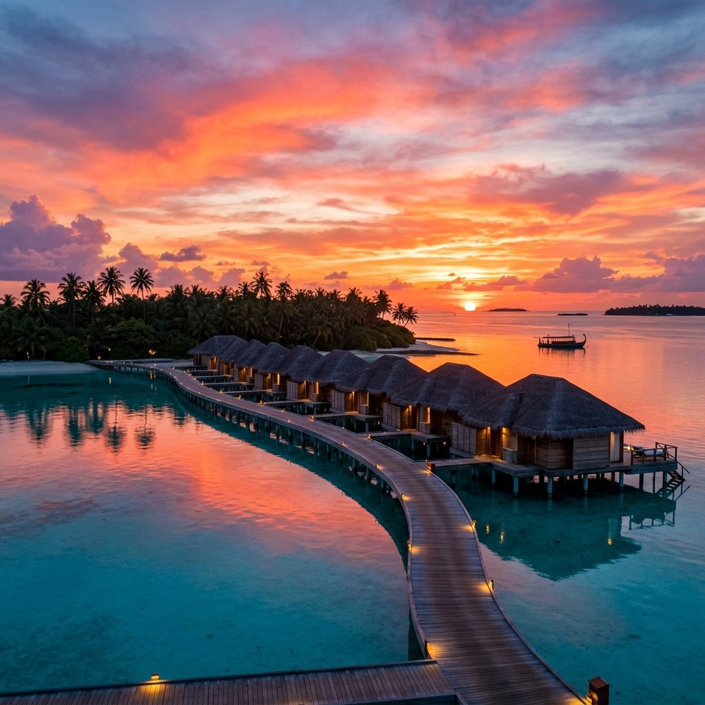 Sunset island hopping Maldives